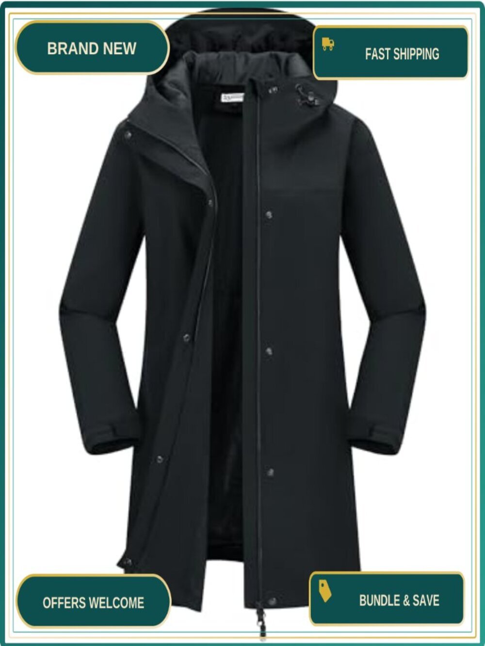 Waterproof Long Rain Jacket with Hood Breathable Windbreaker